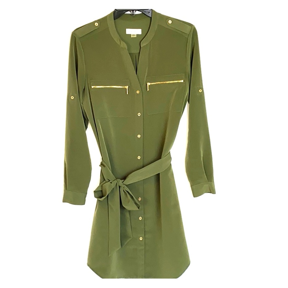 CALVIN KLEIN Olive Green Wrap Dress Long Sleeved